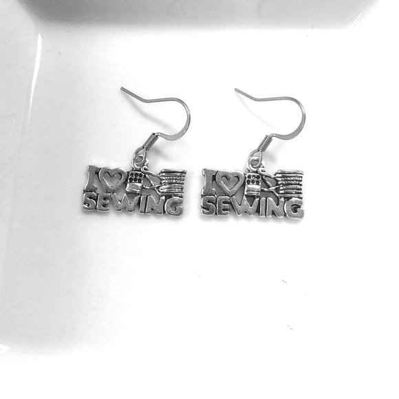 Miniature I love Sewing Fashion Designer Fashion School Gift Charm Earrings - Picture 2 of 2